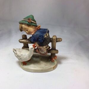 Hummel Boy with Goose Ceramic Figurine - barn yard hero